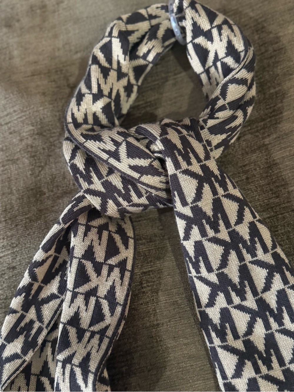 NWT Michael Kors MK Logo Knit Scarf Brown Tan Monogram Reversible